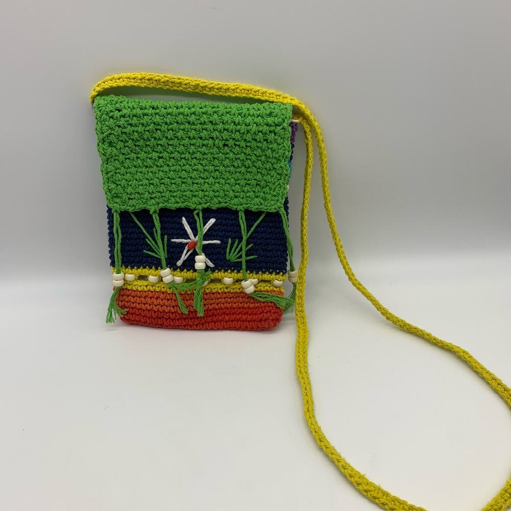 Hand & Heart Crochet Boho Small Crossbody Purse Multicolor